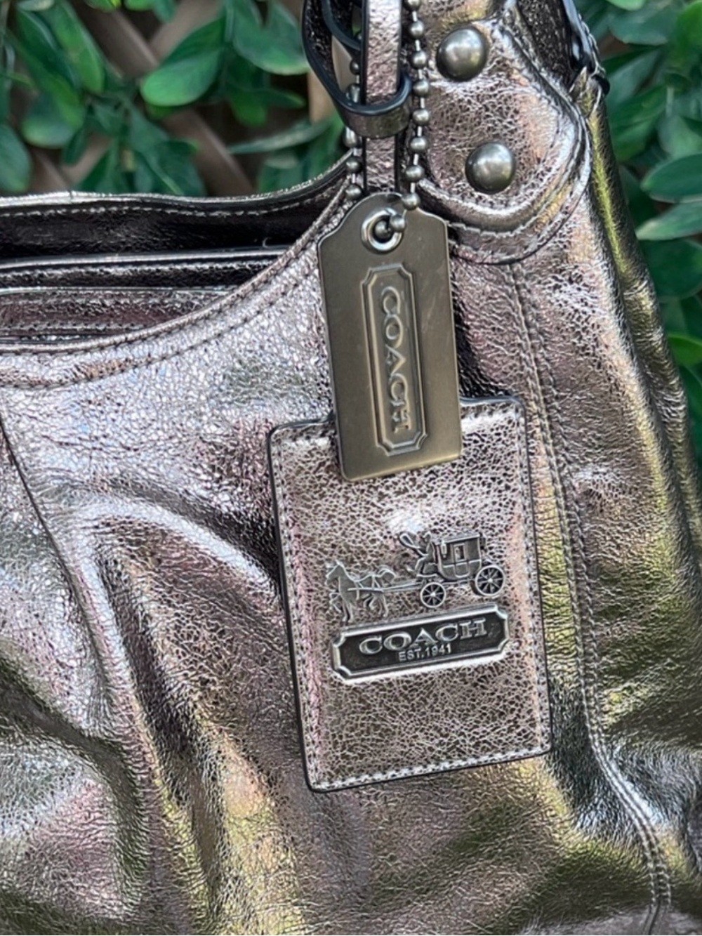 COACH Madison Maggie Metallic Crackled Leather Hobo Bag - Picture 2 of 12